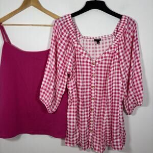 Bundle of 2 Torrid Pink Gingham Check Peasant Top Size 3X Tank Top 22 Plus
